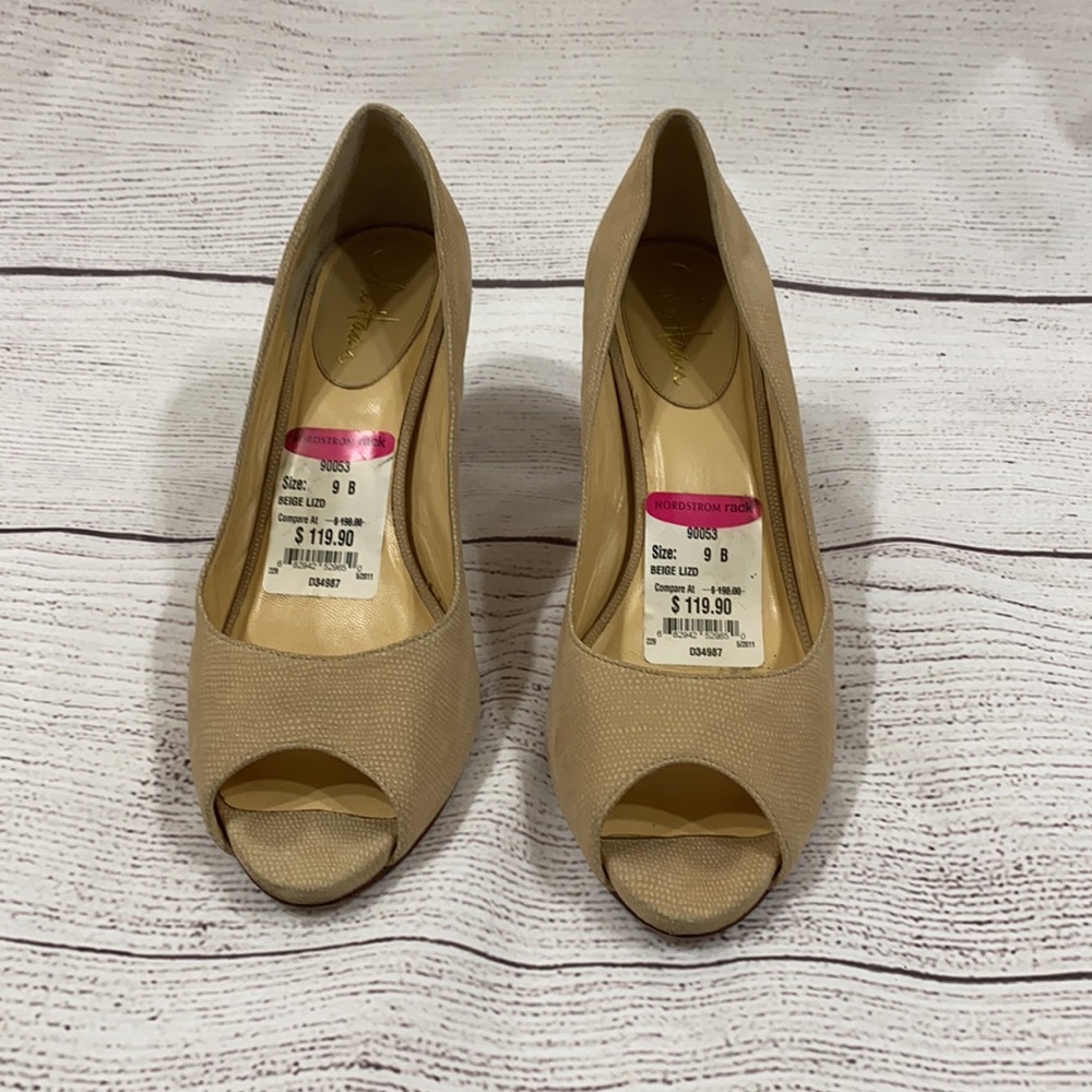 tan beige Cole Haan animal print open toe heels 9